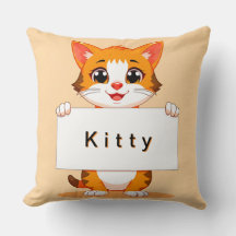 Süße orange Katze hält ein leeres Schild