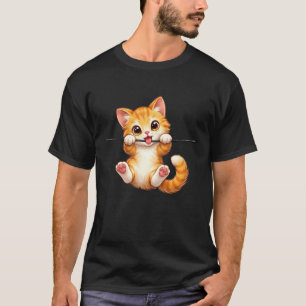 Süße orange Katze hängt spielend an Draht Illustra T-Shirt