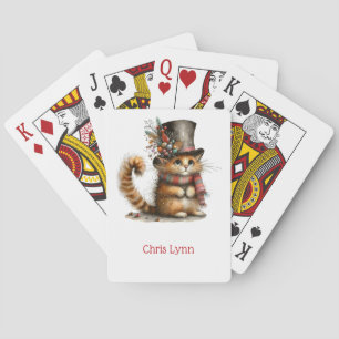 Süße orange Katze in einem Zylinder Weihnachten Spielkarten