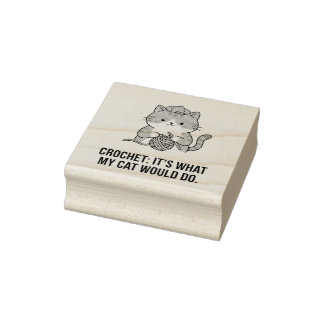 Süße orange Katze mit blauem Hut - gehäkelter Brie Gummistempel