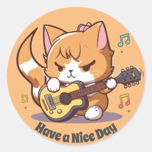 Süße orange Katze spielt Gitarre Runder Aufkleber