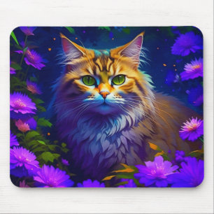 Süße orange Kitzkatze in Blumen Mousepad