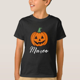 Süße orange Kürbis-Jungen Monogramm Name Halloween T-Shirt