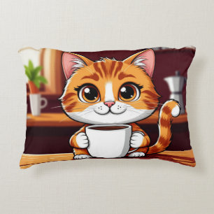Süße Orange Tabby-Katze Illustration mit Tasse Dekokissen
