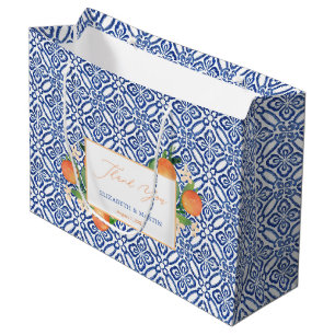 Süße Orangen und blaues Weiß Große Geschenktüte