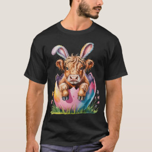 Süße Oster-Hochlandkuh-Frühlings-Ei-Kuhliebhaber T-Shirt