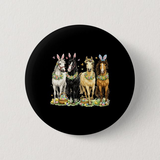 Süße Oster-Pferd-Hasenohren-Eier-Frühlings-Blumen- Button (Vorderseite)