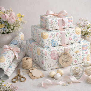Süße Ostereier- und Frühlingshasen-Illustration Geschenkpapier