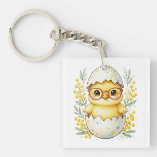 Süße Osterglockenbrille Mimosa-Blüte Schlüsselanhänger