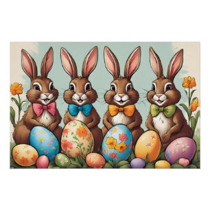 Süße Osterhasen auf Eiersuche  Poster