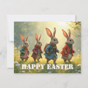 Süße Osterhasen laufen auf einer Frühlingswiese