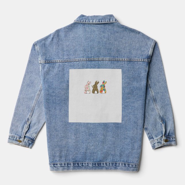 Süße Osterhasen Leopard Hase und Blumen Häschen Jeansjacke (Rückseite)