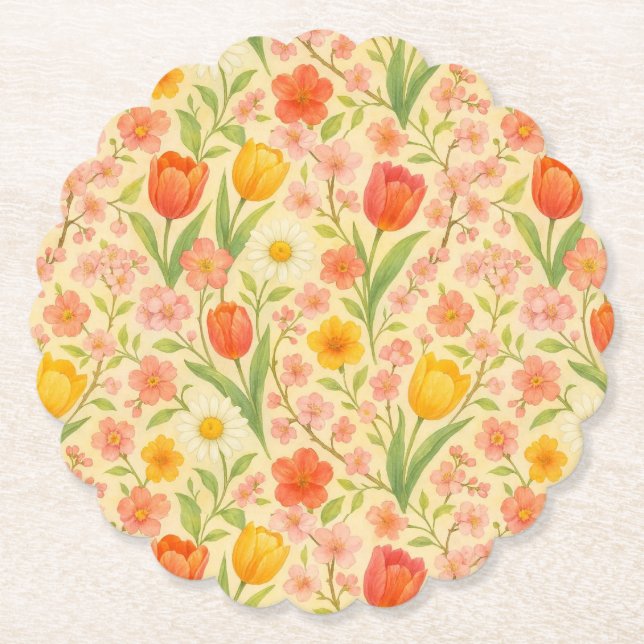 Süße Ostern-/Frühling-muster Blumen Untersetzer (Vorderseite)