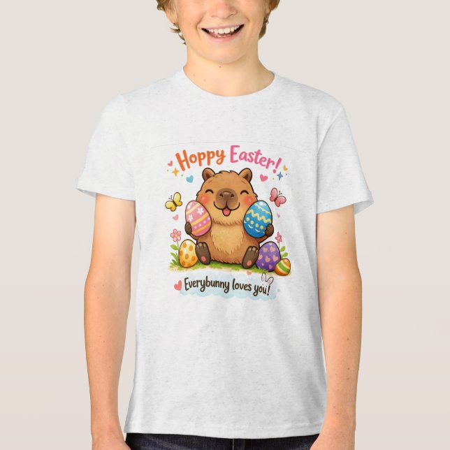 Süße Ostern Kapybara Eier Hase Tri-Blend Shirt (Vorderseite)