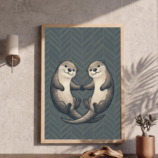 Süße Otter, die Händchen halten, Herz-Kinderzimmer Poster