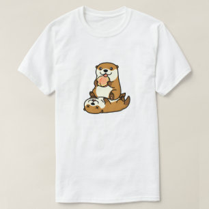 Süße Otter mit Lutscher Süße Cartoon-Tierkunst T-Shirt