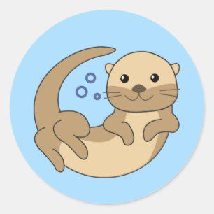 Süße Otter Schwims im Wasser Gewitterter Runder Aufkleber