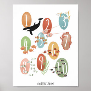 Süße Ozean-Bildungszahlen Neutrale Kinderstube Poster
