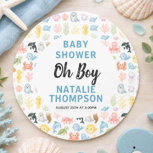 Süße Ozean Unterwasser-Tier Baby-Party Runder Aufkleber
