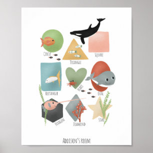 Süße ozeanische Lernformen neutrales Kinderzimmer Poster