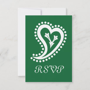 Süße Paisley-Herzen in grüner RSVP-Karte RSVP Karte