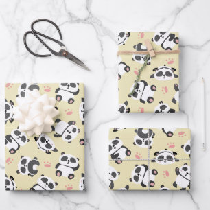 Süße Panda-Bären-Pfoten-Cream-Hintergrund Geschenkpapier Set