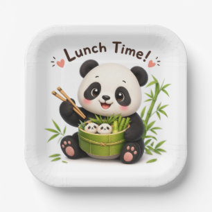 Süße Panda "Mittagessen!" Bambusschale Papier-Tell Pappteller