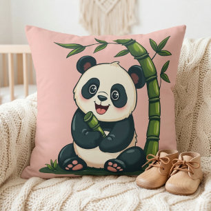 Süße Panda umarmt Bambus niedliches Cartoon-Kunstw Kissen