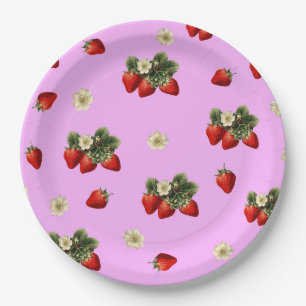 Süße Papierplatten mit Erdbeeren und Rosa Pappteller
