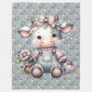 Süße Pastel-Kuh in Latzhose mit Blumen Fleecedecke