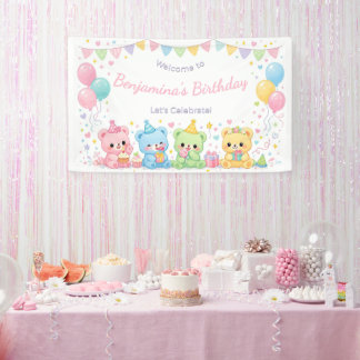 Süße Pastell-Babybären Geburtstagsfeier Mädchen Banner