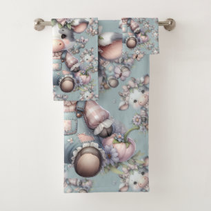 Süße Pastell-Babykuh in Overall mit Blumen Badhandtuch Set