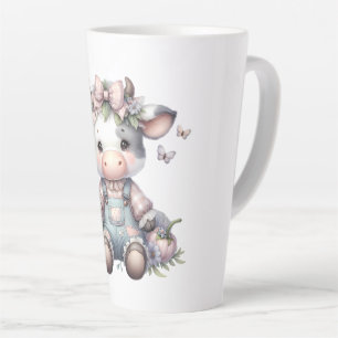Süße Pastell-Babykuh in Overall mit Blumen Milchtasse