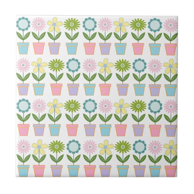 Süße Pastell-Blumentopf-Muster Fliese (Vorderseite)