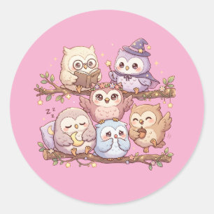 Süße Pastell-Eulenfreunde-Sticker-Sheet Runder Aufkleber