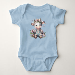 Süße Pastell-Farbene Babykuh mit Latzhose und Blum Baby Strampler