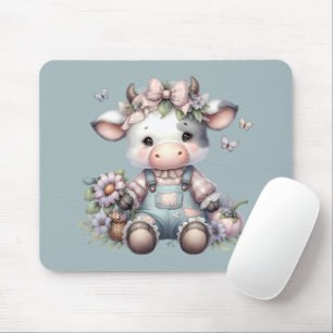 Süße Pastell-Farbene Babykuh mit Latzhose und Blum Mousepad
