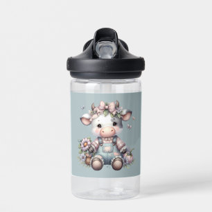 Süße Pastell-Farbene Babykuh mit Latzhose und Blum Trinkflasche