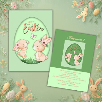 süße Pastell-Faux-Cutout-Häschen-Brunch Einladung