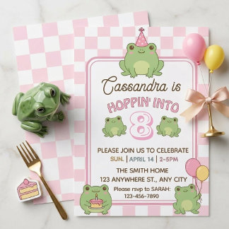 Süße Pastell-Frosch-Girl zum 8. Geburtstag Einladung