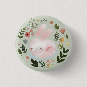 Süße Pastell-Frühlings-Hasen-Blumenkranz-Kinderzim Button