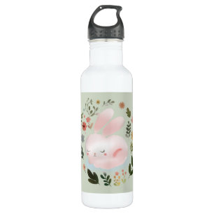Süße Pastell-Frühlings-Hasen-Blumenkranz-Kinderzim Edelstahlflasche
