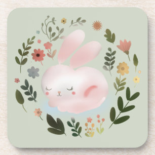 Süße Pastell-Frühlings-Hasen-Blumenkranz-Kinderzim Getränkeuntersetzer