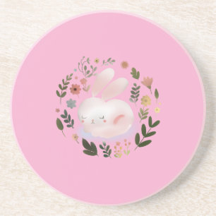 Süße Pastell-Frühlings-Hasen-Blumenkranz-Kinderzim Getränkeuntersetzer