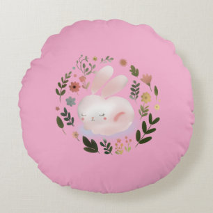 Süße Pastell-Frühlings-Hasen-Blumenkranz-Kinderzim Rundes Kissen