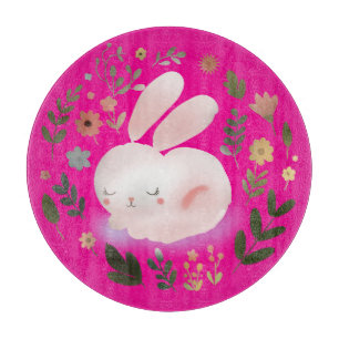 Süße Pastell-Frühlings-Hasen-Blumenkranz-Kinderzim Schneidebrett