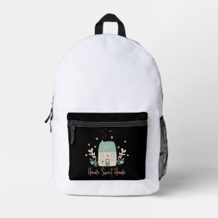 Süße Pastell-"Home Sweet Home"-Illustration – Gemü Bedruckter Rucksack