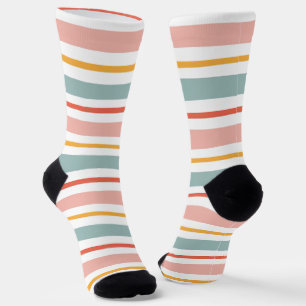 Süße Pastell-Horizontale Streifen Boho Rosa Türkis Socken