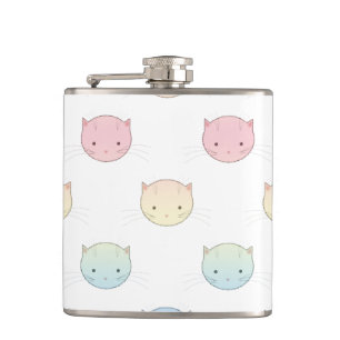 Süße Pastell-Katzen-Gesichter Rosa Blau Grün Gelb Flachmann