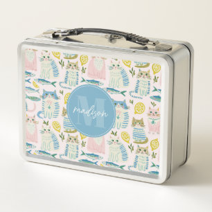 Süße Pastell-Katzen-Metall-Lunchbox Metall Brotdose